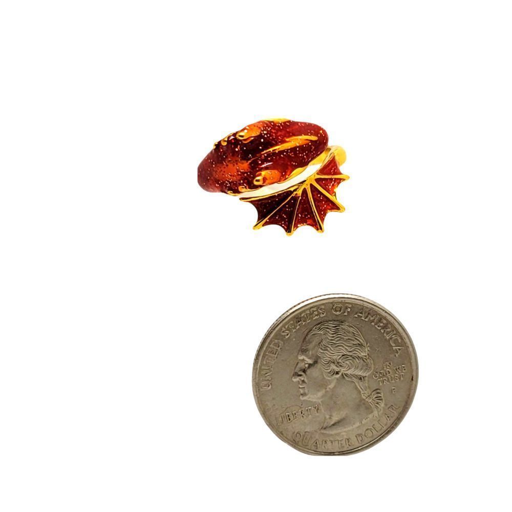 Gold Tone Sparkling Red Enamel Wrap around Dragon Ring Size 7 - Picture 9 of 9
